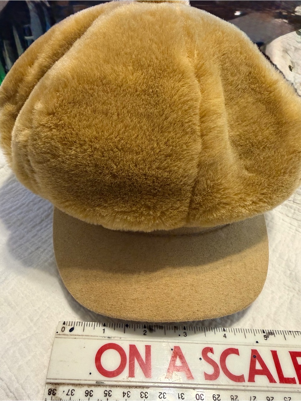 Puffy Plush Velour /Faux Fur Cabbie Cap Baker Boy Newsboy Hat Color is FIRE